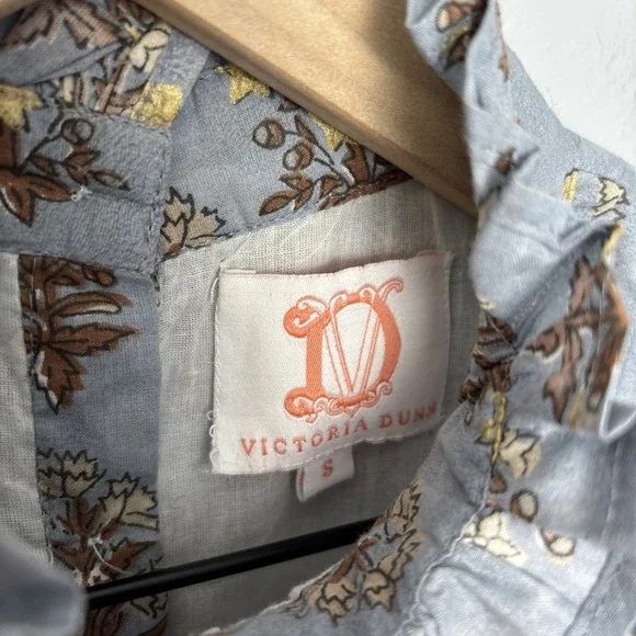 Victoria Dunn Blouse Floral Pintuck Mock Collar Ruffle Flutter Sleeves Women's S - Picture 4 of 9